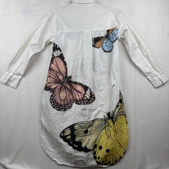 Maeve Anthropologie White Button Down Poplin Tunic Dress Butterfly Print XXS - Picture 8 of 10